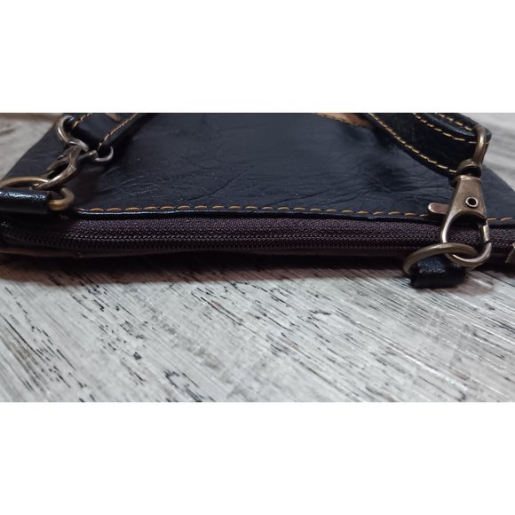 Vaan & Co Brown Black Leather Lightweight Boho Small Crossbody Handbag - Picture 5 of 7